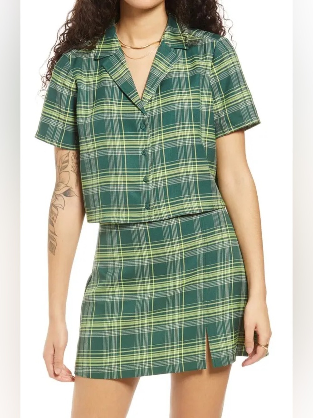 Mini plaid skirt two piece set